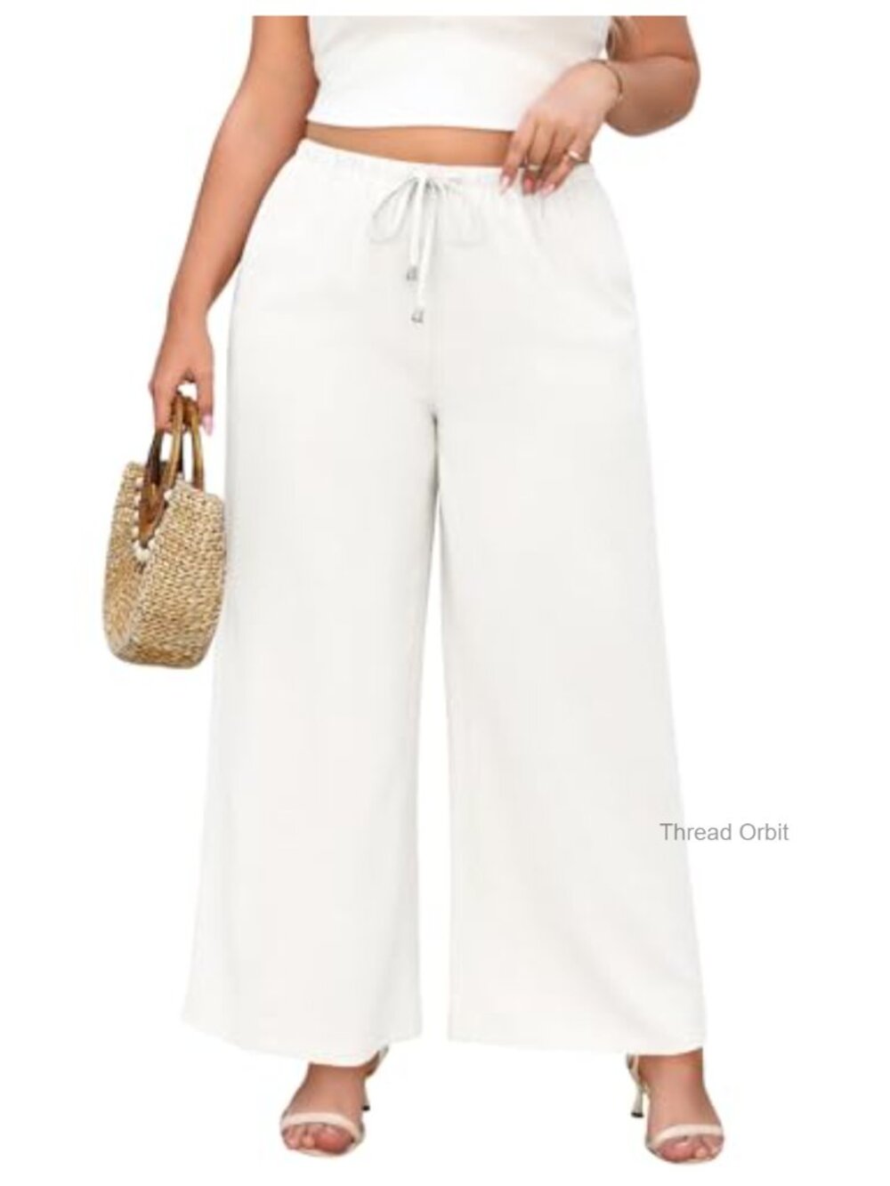 Plus Size Linen Pants Women Palazzo Wide Leg Drawstring Boho Casual Summer